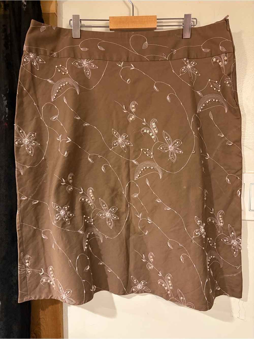 Target Brown A-Line Skirt with Cream Floral beaded Embroidery